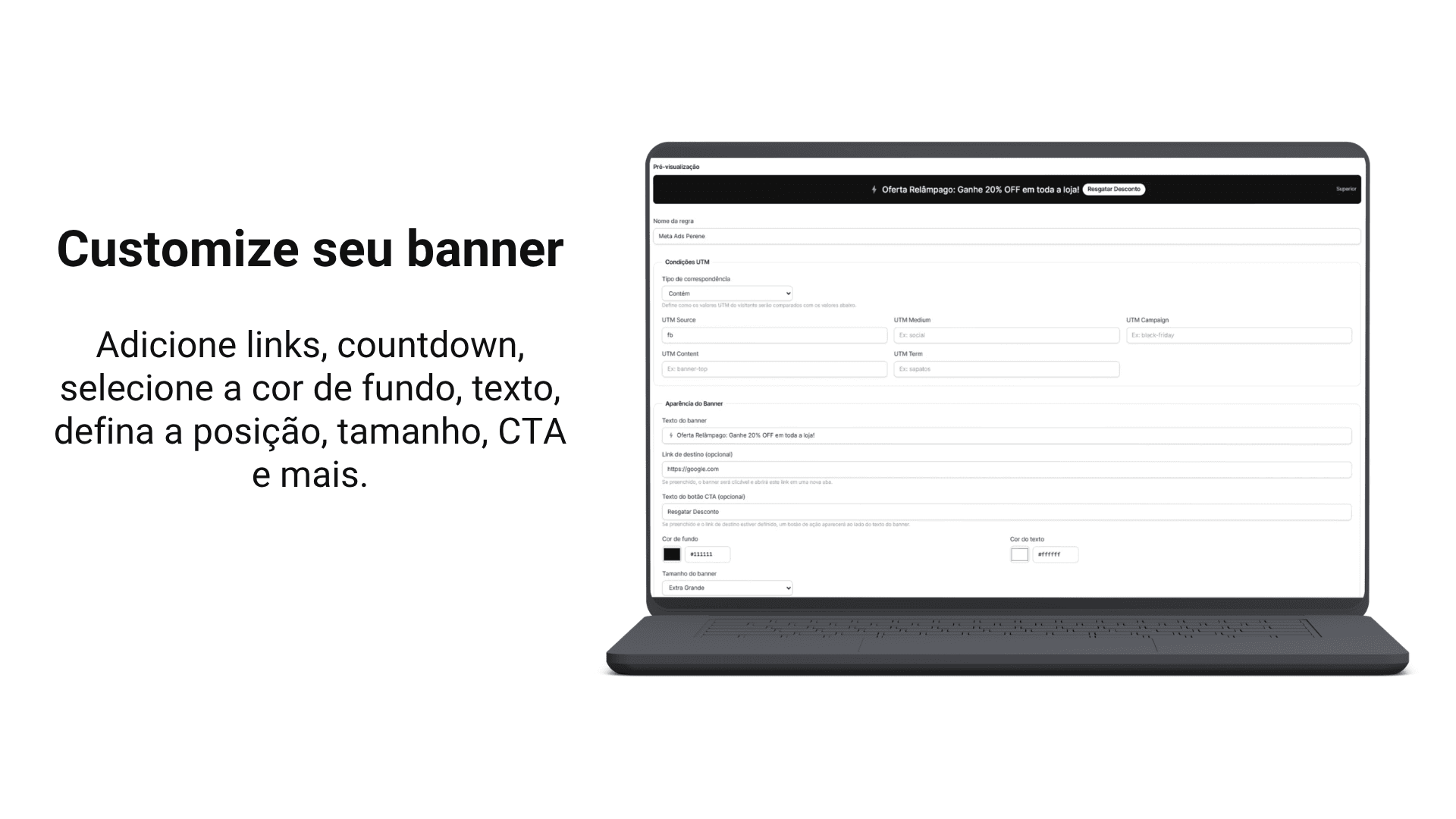 Painel de configuração de regras de banner do UTM Banner